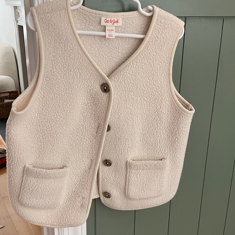 Cat & Jack Beige Fleece Vest with Buttons